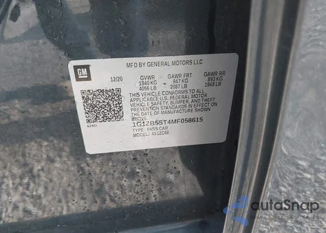 2021 Chevrolet Malibu Fwd Ls z USA, uszkodzony, nr VIN 1G1ZB5ST4MF058615